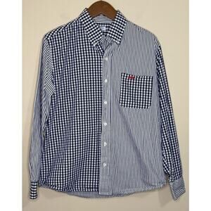 Fraternity Collection LS Shirt Men's M Button Blue Plaid Stripe Preppy USA Made